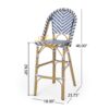 Outdoor Rattan French Barstool Set,, Bamboo, Seat Height - Navy Blue / White - Image 3