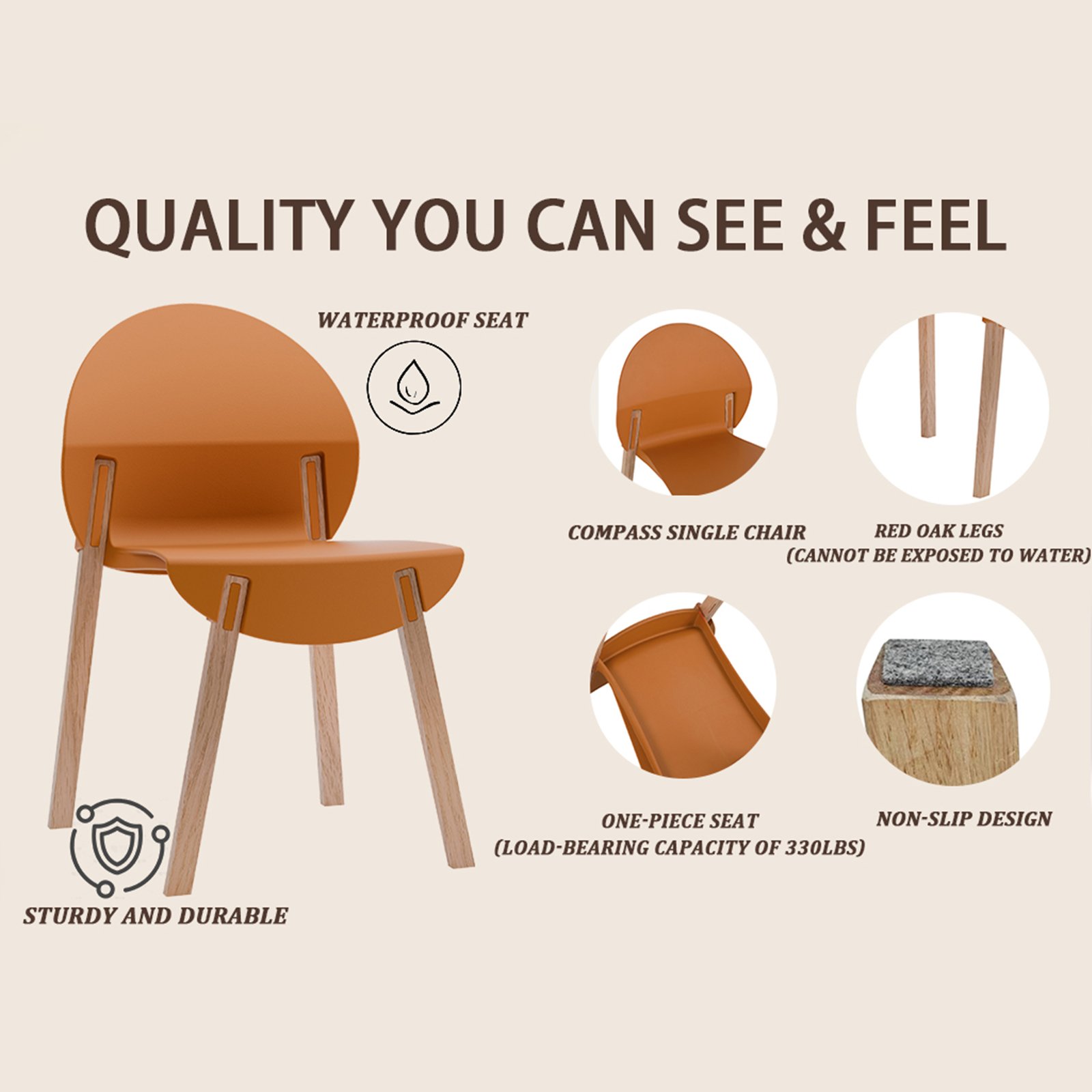 4 Piece Set Of Single Chairs With A Design Combining Modern And Traditional Elements, Durable And Comfortable - Tropical Orange - Image 12