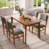 5 Pieces Rectangle Wooden Dining Table Set, Mid Century Modern Kitchen Table And 4 Upholstered Chairs For Home, Saving Space - Brown / Gray - Image 4