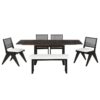 Modern 6 Piece Extendable Dining Table Set With 4 Wicker Back Upholstered Dining Chairs And Long Bench, 2 Removable Leaf - Espresso - Image 11