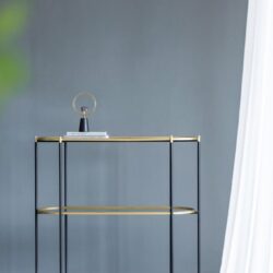 3 Tier Metal Console Table, Mirrored Shelf - Golden Black