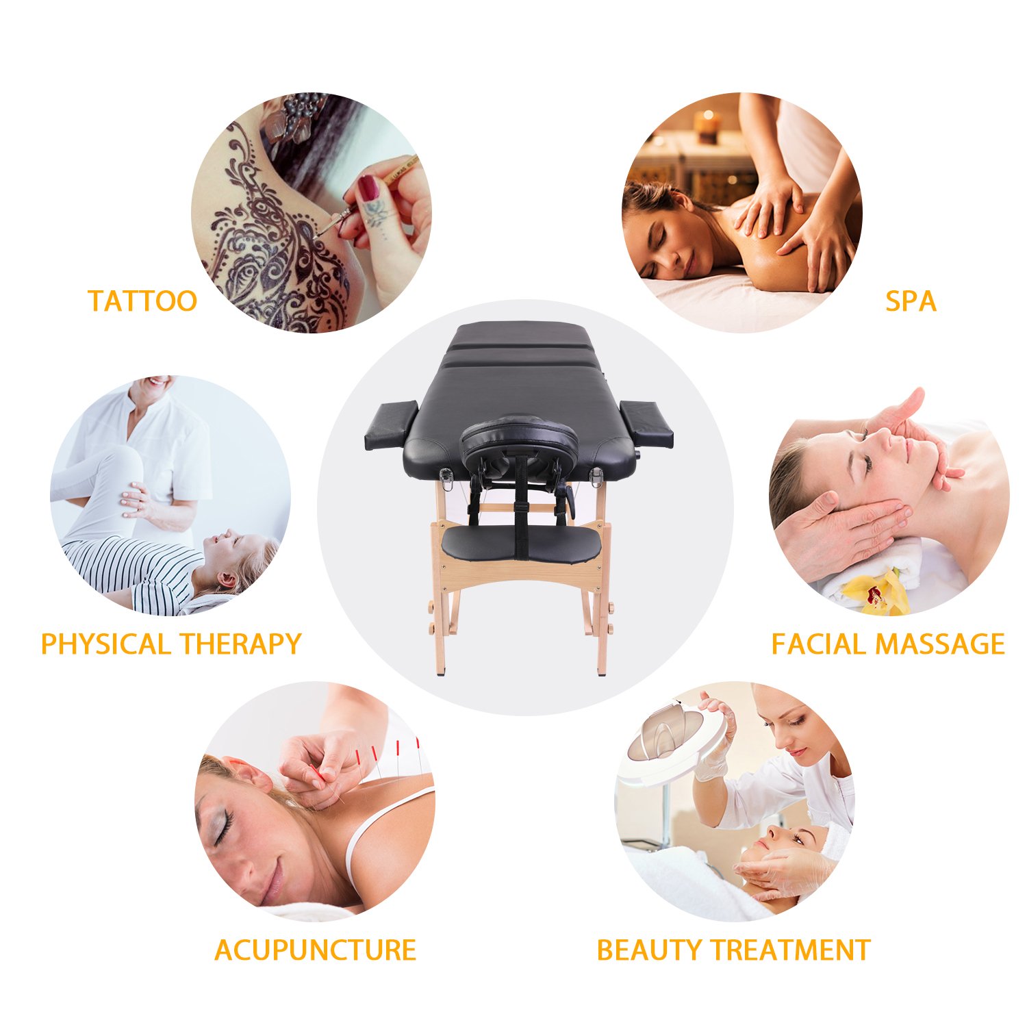 Massage Table Portable Massage Bed Lash Bed With Carrying Case Spa Table Height Adjustable, Salon Bed Face Cradle Bed - Black - Image 2