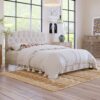 Queen Upholstered Platform Bed With Saddle Curved Headboard And Diamond Tufted Details - Beige - Image 3
