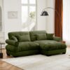 Modern Oversized Velvet 2 Seater Sofa With Ottoman And Round Bolster Armrests - Olive Green - Image 5