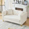 2 Seater Deep Seat Sofa, Sofa With Button Nailhead, Square Arm Couches, Furniture For Living Room - Beige - Image 8
