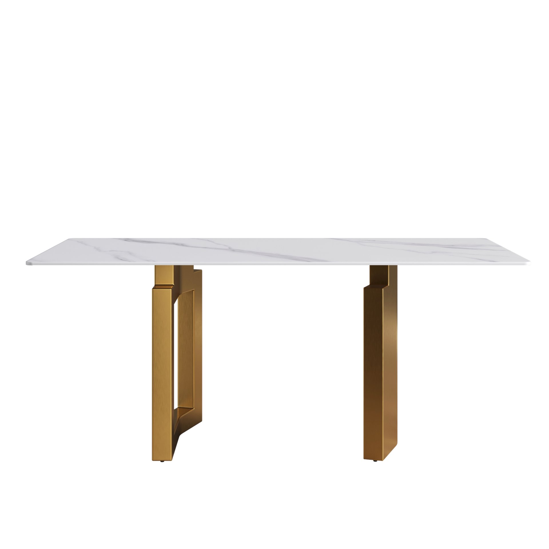 70.87" Modern Artificial Stone Straight Edge Golden Metal Leg Dining Table, Can Accommodate 6-8 People - White / Gold - Image 5