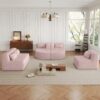 Modern Upholstered L Shape Sofa With 2 Chaise Lounges And Five Back Pillows Boucle Fabric - Pink - Image 8