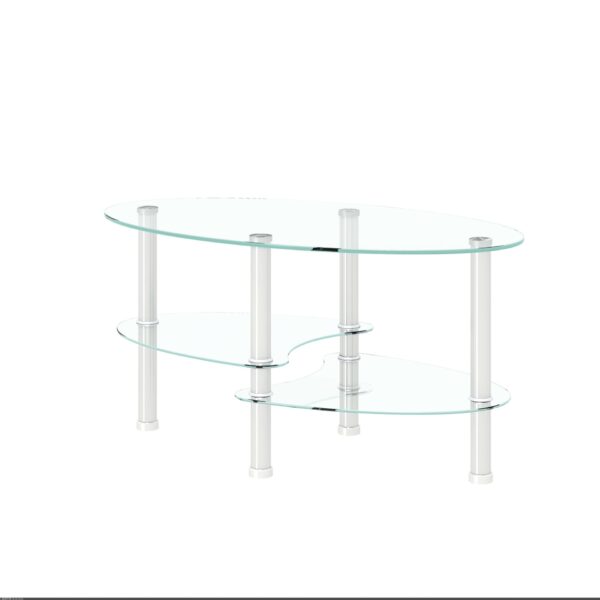 Transparent Oval Glass Coffee Table, Modern Table With Stainless Steel Leg, Tea Table 3-Layer Glass Table For Living Room - Transparent / White