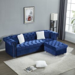 Reversible Sectional Sofa 4 Seater Oversized Convertible L Shaped Couch Velvet Sofa Couch - Navy Blue