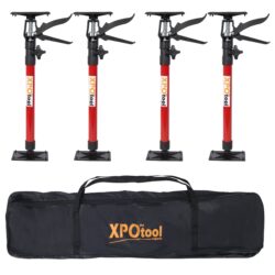 Steel Adjustable Support Pole 4 Pack With Carry Bag, Third Hand Support System For Drywalls And Cabinets, Extends 20 To 45" - Black / Red