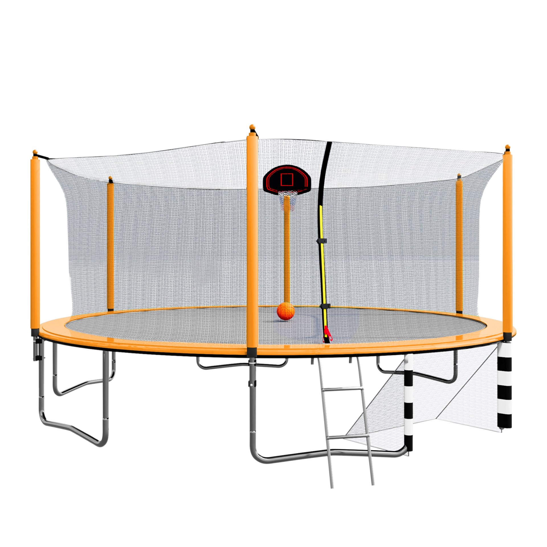 16Ft Trampoline With Basketball Hoop Pump And Ladder (Inner Safety Enclosure) With Soccer Goal - Orange - Image 8