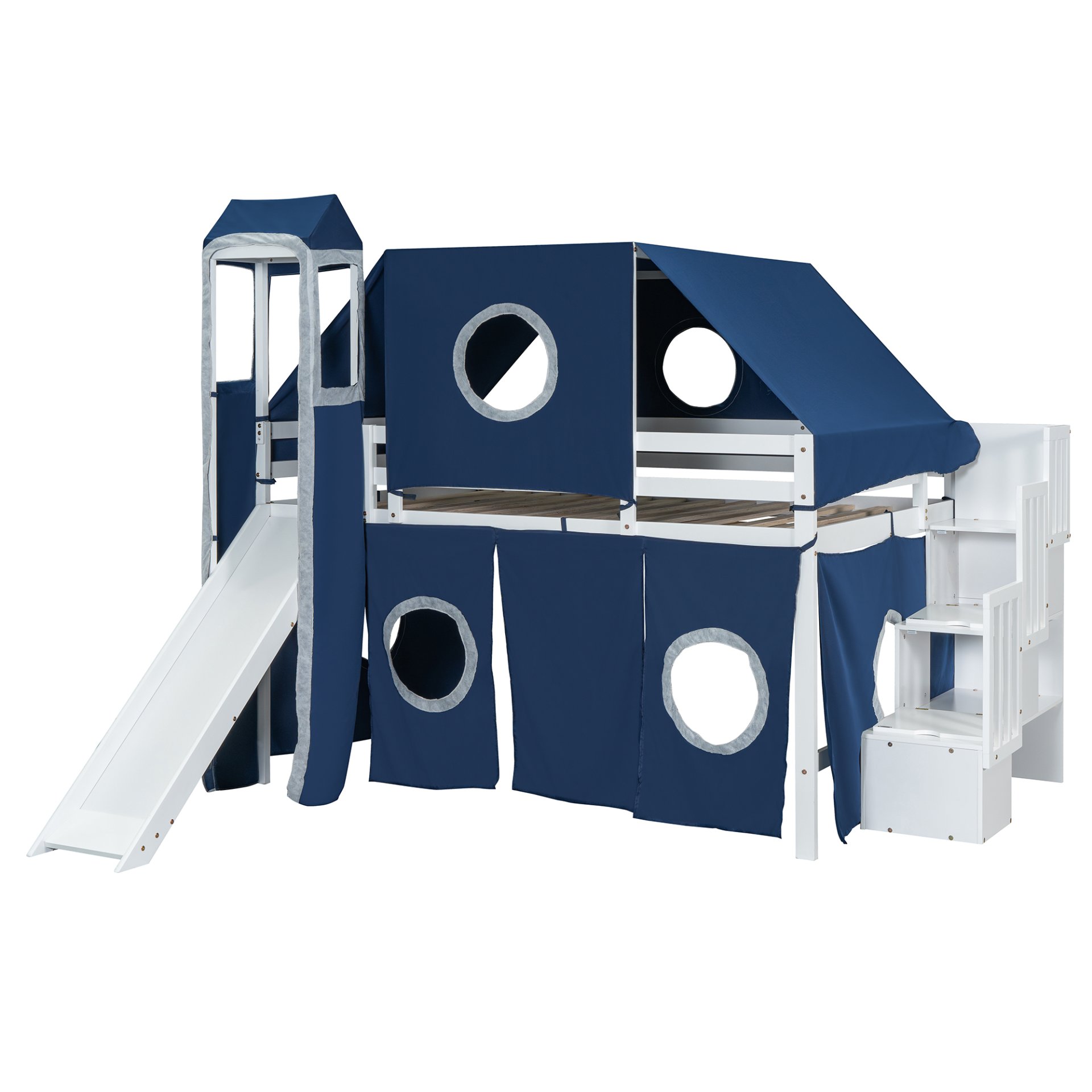 Full Size Loft Bed With Tent And Tower - Blue - Image 6