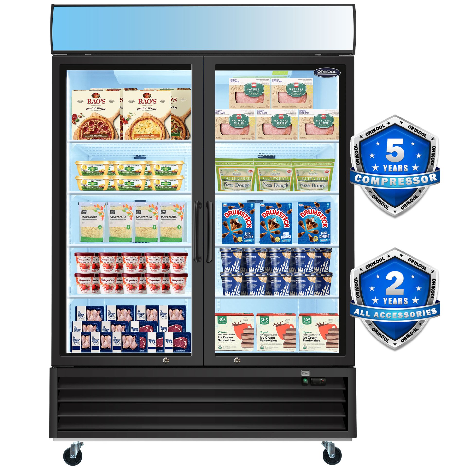 Glass Door Merchandiser Freezer 44.7 Cu.Ft Swing Door Commercial Reach-In Display Freezers With LED Top Panel Upright Freeze Storage - Black - Image 3