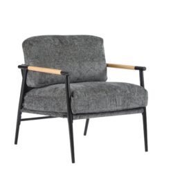 Modern Accent Chair With Plush Cushions, Minimalist Metal Frame, Wooden Armrest - Gray