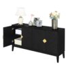 4 Door Sideboard Storage Cabinet For Living Room And Dining Room, 2 Large Cabinets With Gold Handles And Adjustable Shelf - Black - Image 10