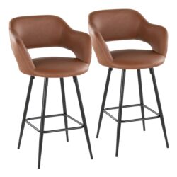 Margarite - Contemporary Fixed Height Counter Stool With Square Footrest (Set of 2) - Black / Brown