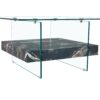 Modern 2 Tier Square Coffee Table Elegant Clear Glass And Marble Pattern - Black / Transparent - Image 6