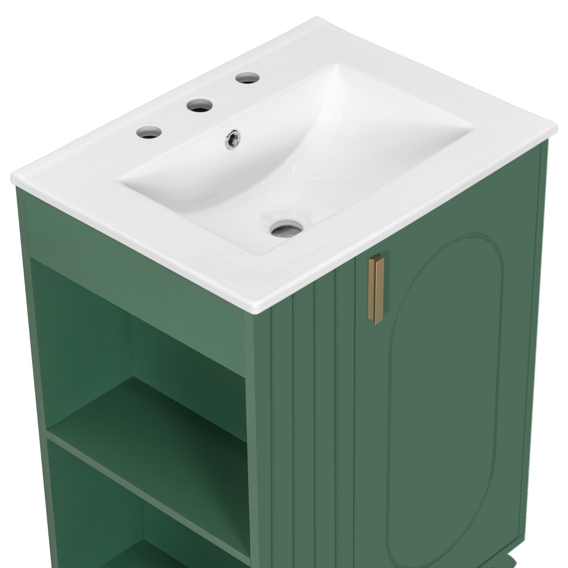 Classic Retro 24" Bathroom Vanity With Sink, Door Shelf, Side Open Storage Frame - Green - Image 16