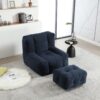 Modern Indoor Fluffy Bean Bag Chair With Memory Foam And Ottoman Super Soft Velvet - Blue - Image 2