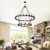 Extra Large Wagon Wheel Chandelier, 2 Tier 36 Lights (No Include) Farmhouse Industrial Round High Ceiling Pendant Light Adjustable Chain, For Dining Room, Living Room, Kitchen - Black - Image 7
