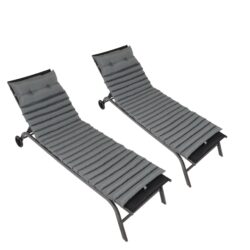 2 Piece Outdoor Chaise Lounge Chair Cushion Set, Polyester Replacement Seat Pads - Gray
