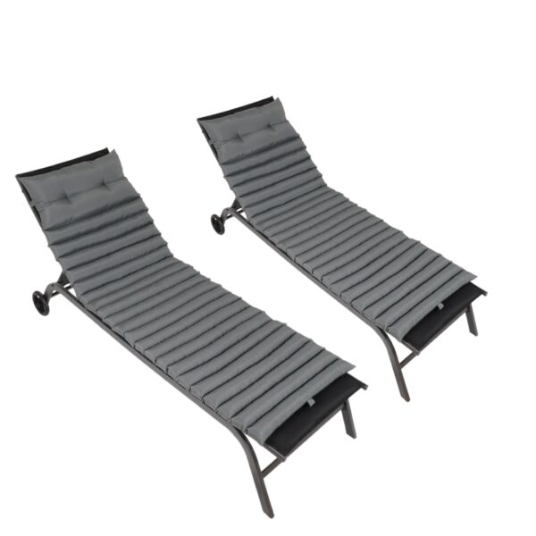 2 Piece Outdoor Chaise Lounge Chair Cushion Set, Polyester Replacement Seat Pads - Gray