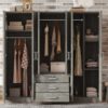 6 Doors Wardrobe Storage For Bedroom, With Big Drawers - Gray - Image 11