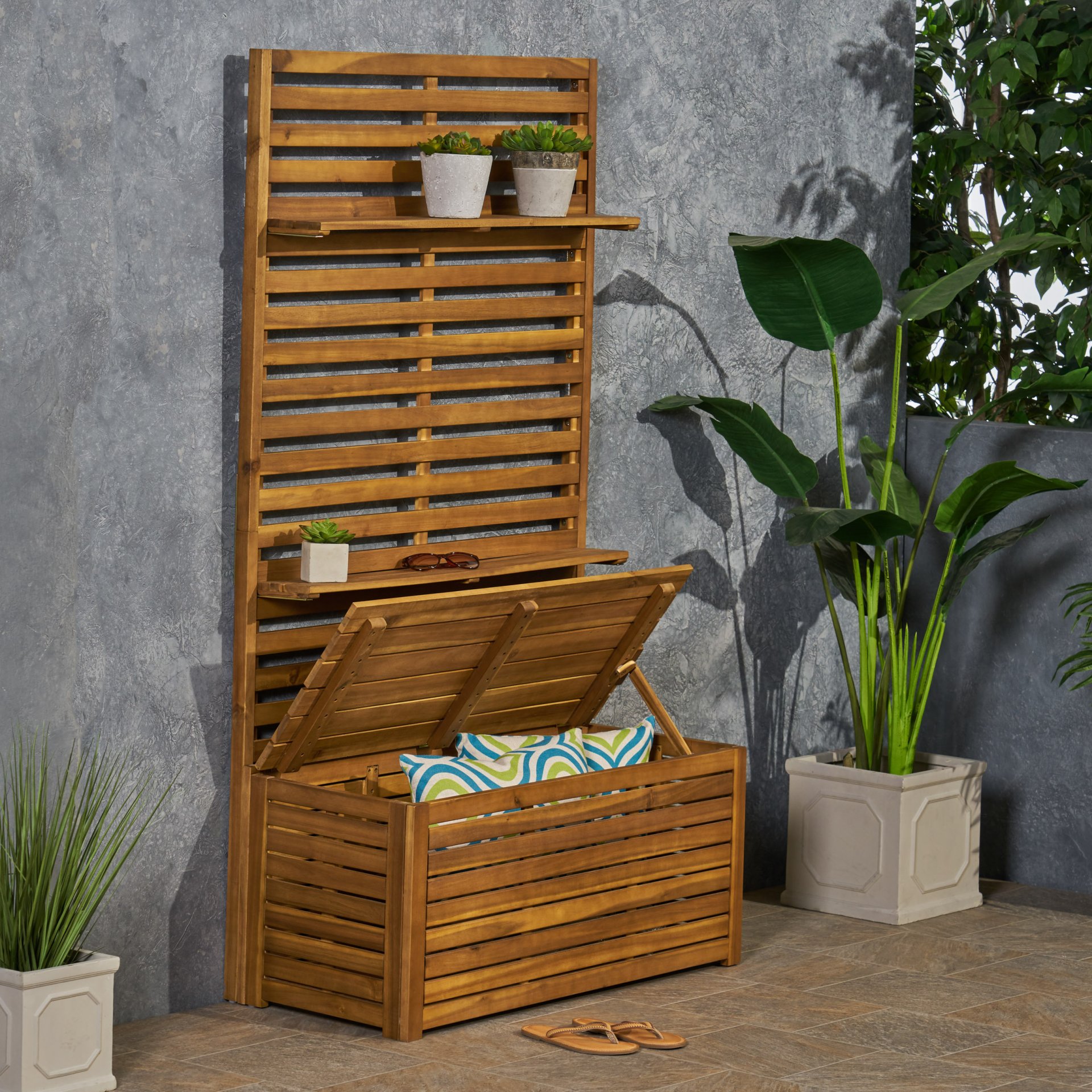 Storage Bench With Rack - Teak - Image 9