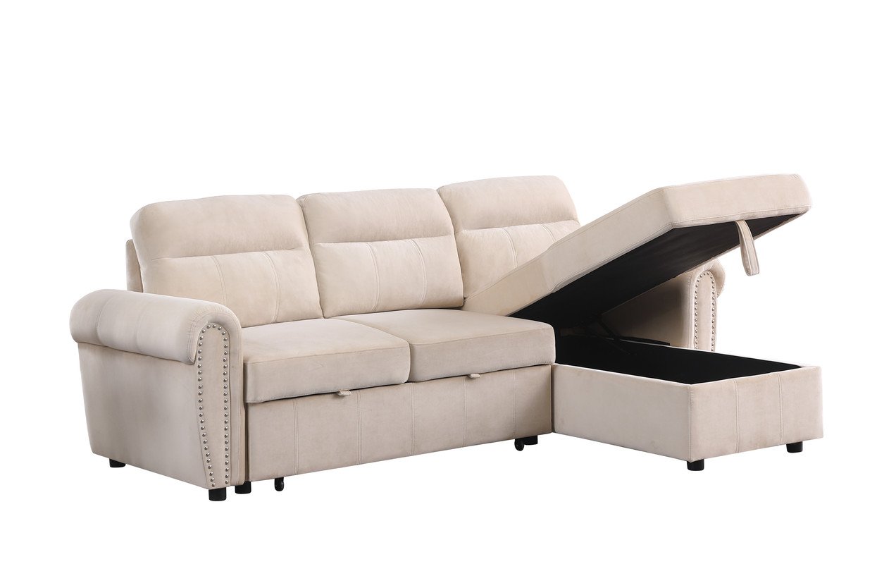 Ashton - Reversible Sleeper Sectional Sofa Chaise - Beige - Image 5