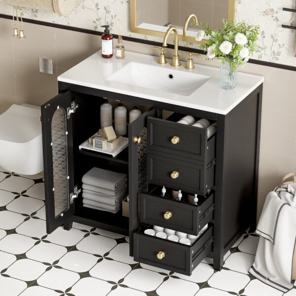 Bathroom Vanity With Two Soft Close Doors, Adjustable Shelves And Three Drawers - Black