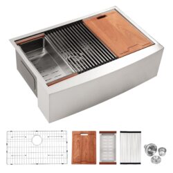 Farmhouse Kitchen Sink 33" Stainless Steel Apron Front Basin With Workstation - Black / Gray