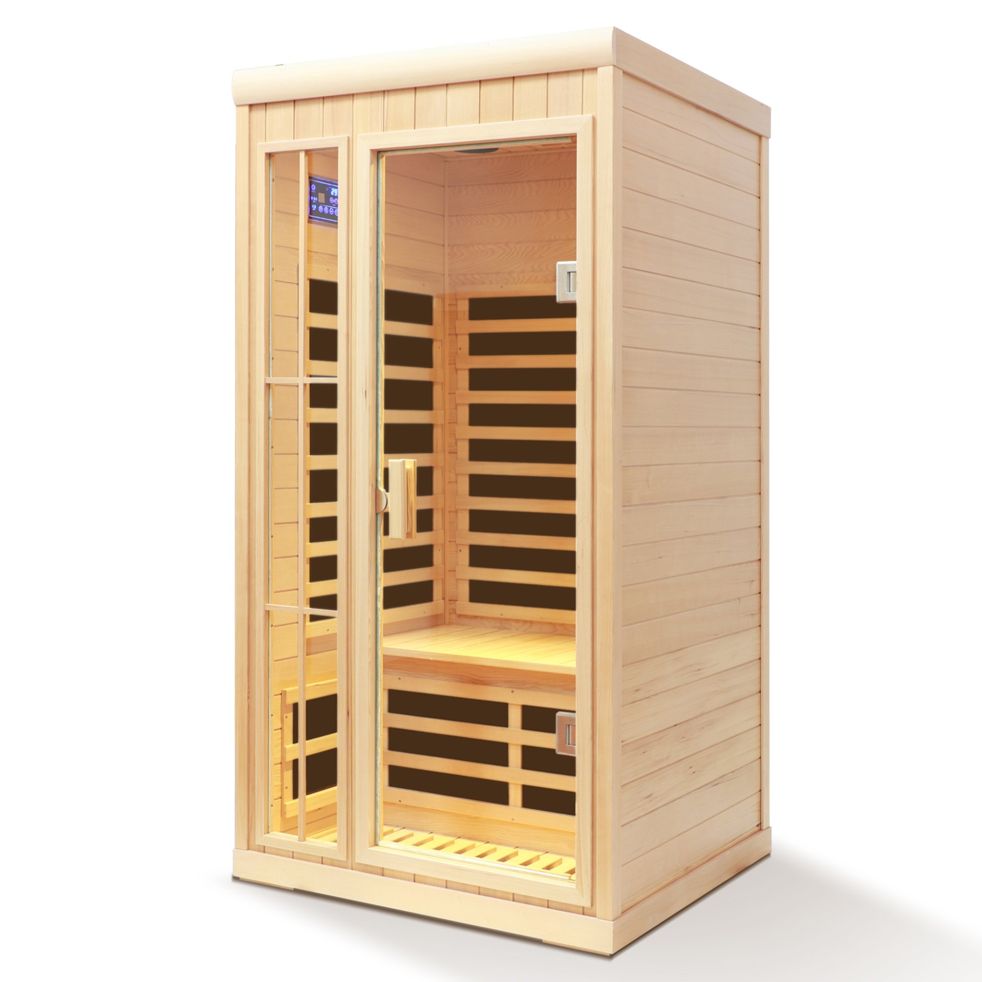 Deluxe Version Plus 1 Person Far Infrared Hemlock Sauna Room With LED Colour Lights - Natural - Image 6