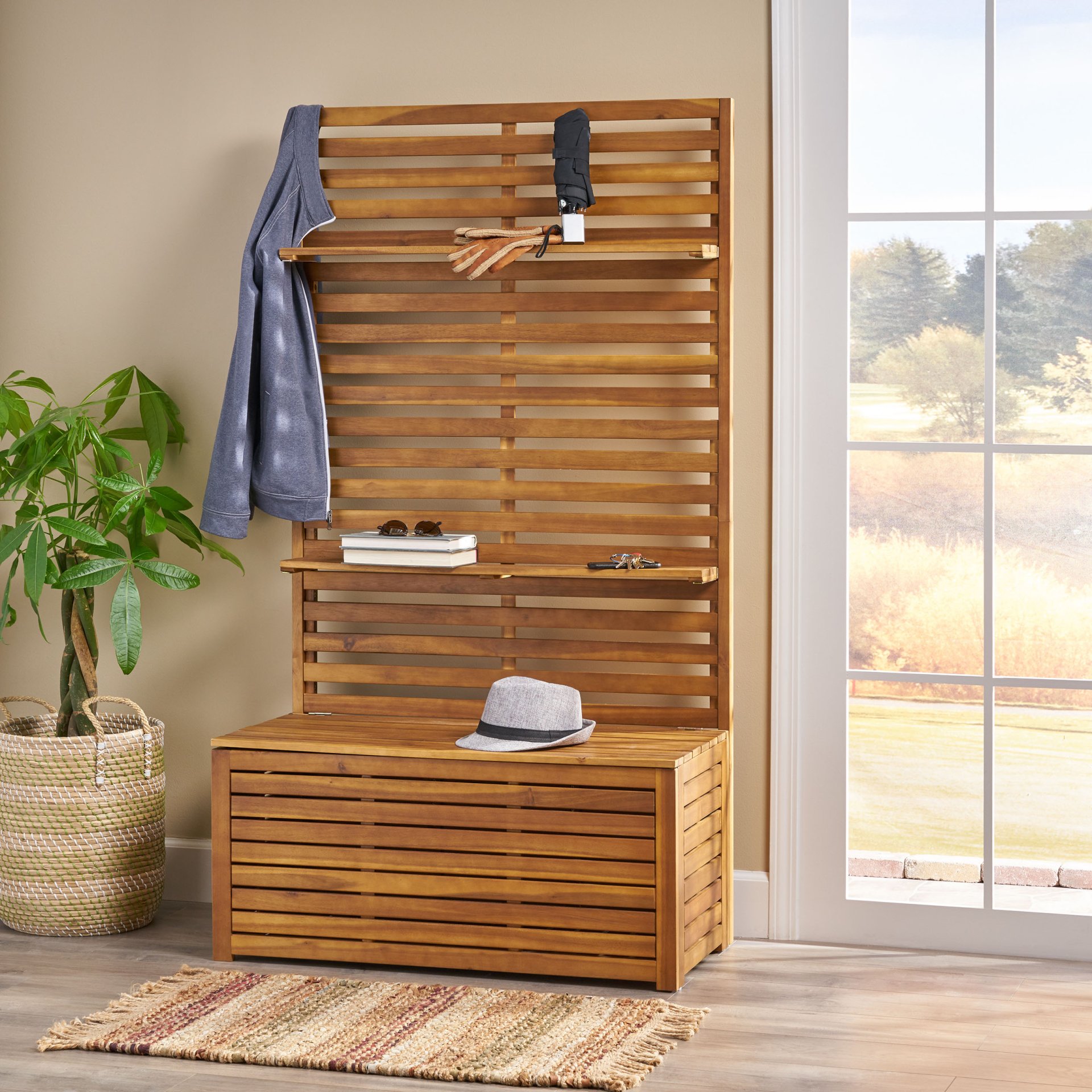 Storage Bench With Rack - Teak - Image 4