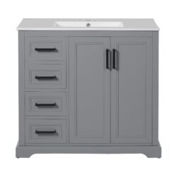 36" Bathroom Vanity With Sink, Soft Close Doors, Adjustable Shelf & 3 Drawers - Gray