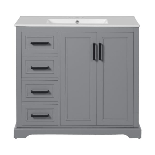 36" Bathroom Vanity With Sink, Soft Close Doors, Adjustable Shelf & 3 Drawers - Gray