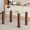Transparent Tempered Glass Dining Table With Wood Grain Legs - Transparent / Walnut - Image 4