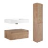 Contemporary Wall Mounted Bathroom Vanity With Resin Sink And 2 Side Cabinet - Imitative Oak - Image 11