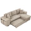 Modern L-Shape 3 Seat Reversible Sectional Couch, Pull Out Sleeper Sofa With Storage Chaise And 2 Stools For Living Room Furniture Set - Cream - Image 11