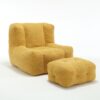 Modern Indoor Fluffy Bean Bag Chair With Memory Foam And Ottoman Super Soft Velvet - Yellow - Image 17