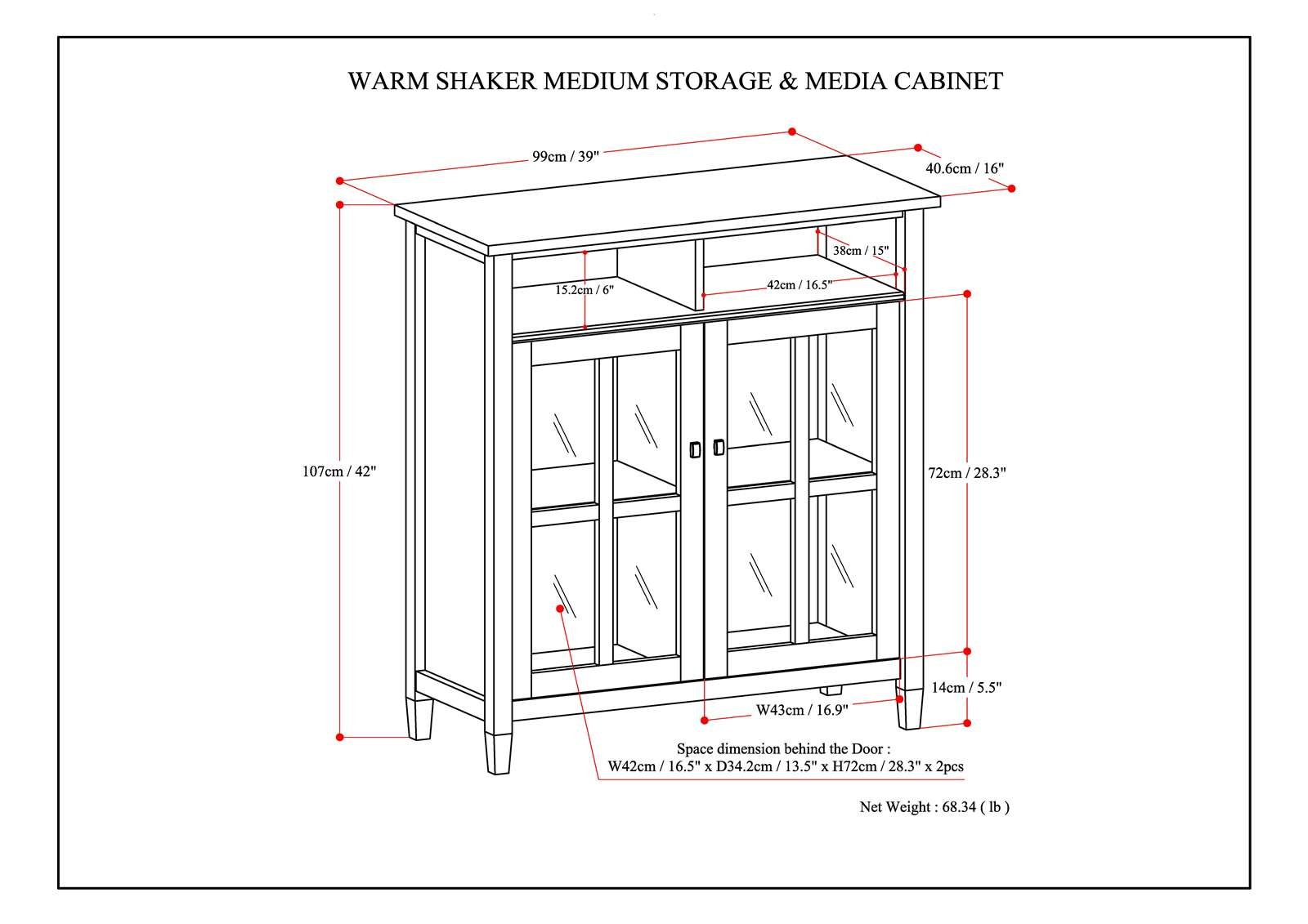 Warm Shaker - Medium Storage Media Cabinet - Light Golden Brown - Image 2