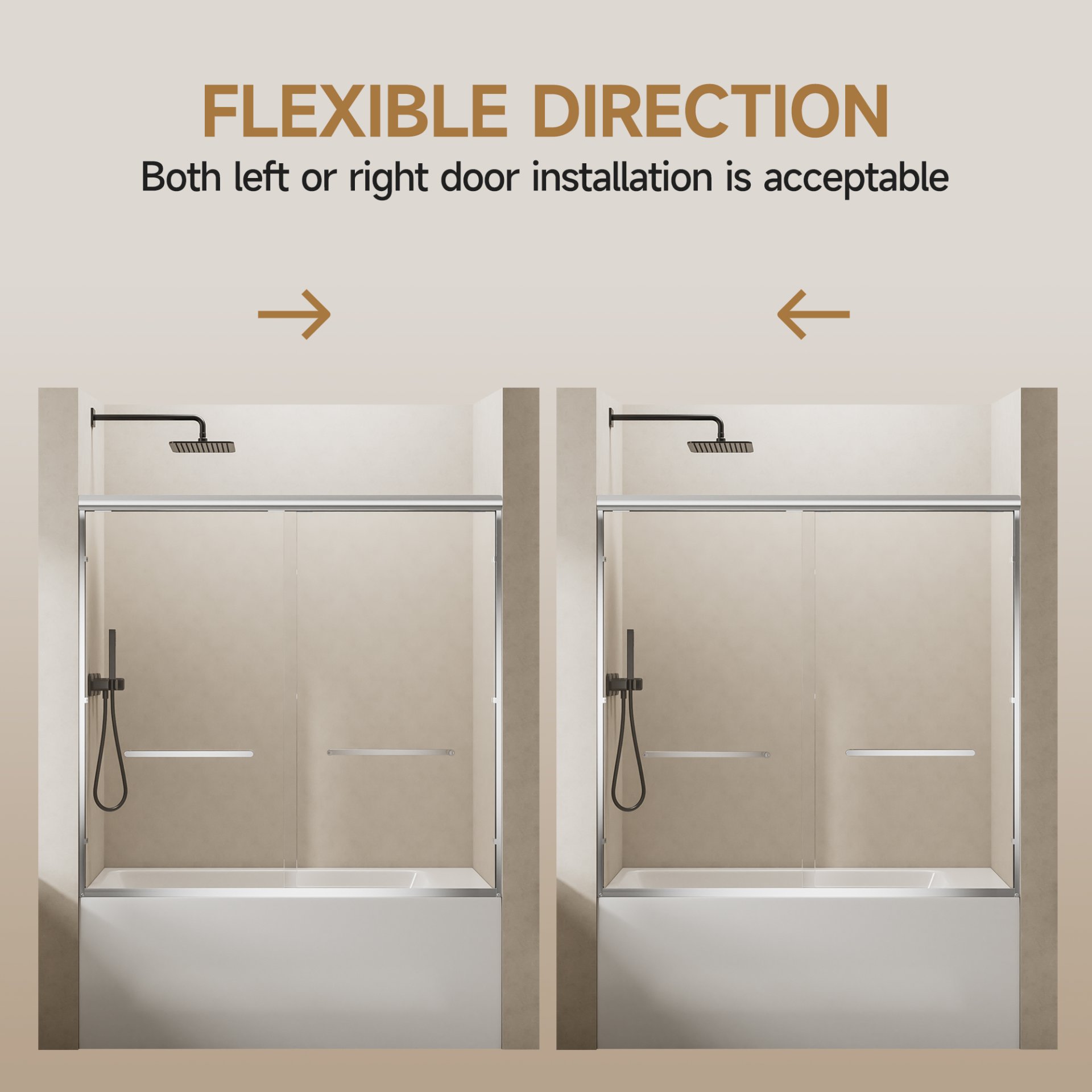 Aluminum Frame Double Sliding Soft Close Bathtub Shower Door, 1 / 4" Tempered Glass And Dual 304 Stainless Steel Handles - Chrome - Image 5