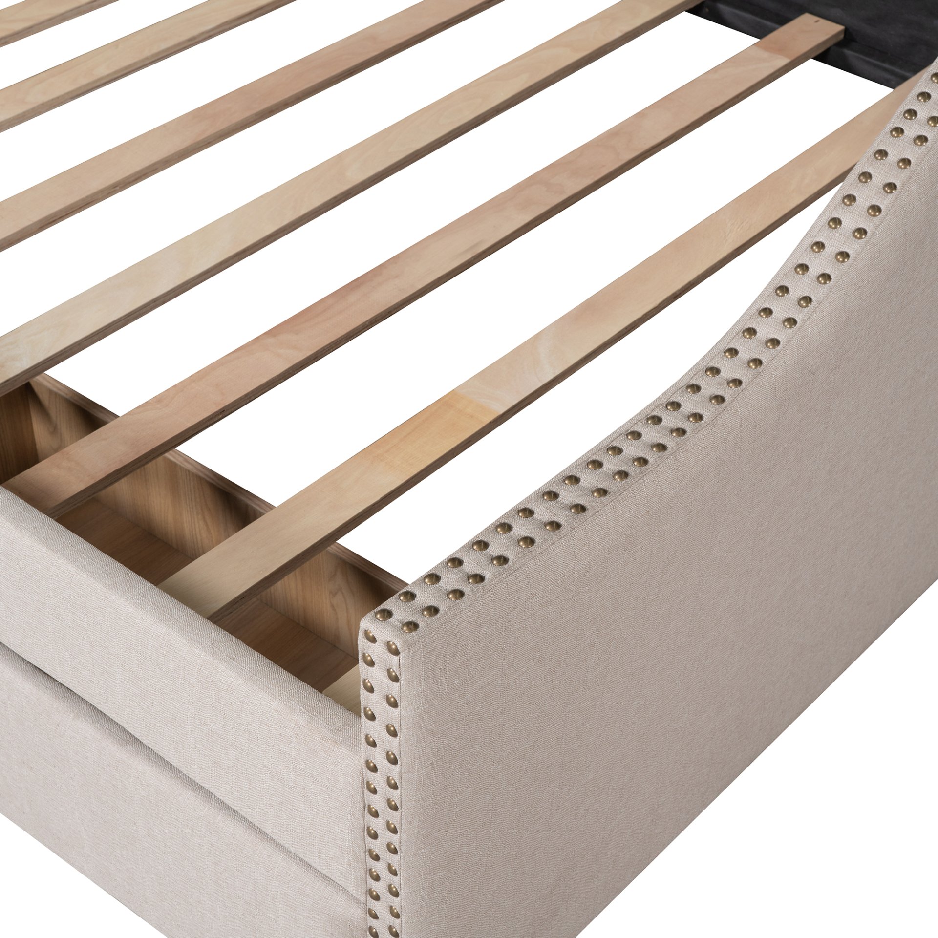 Full Size Upholstered Daybed With Two Drawers, Slat Support - Beige - Image 8