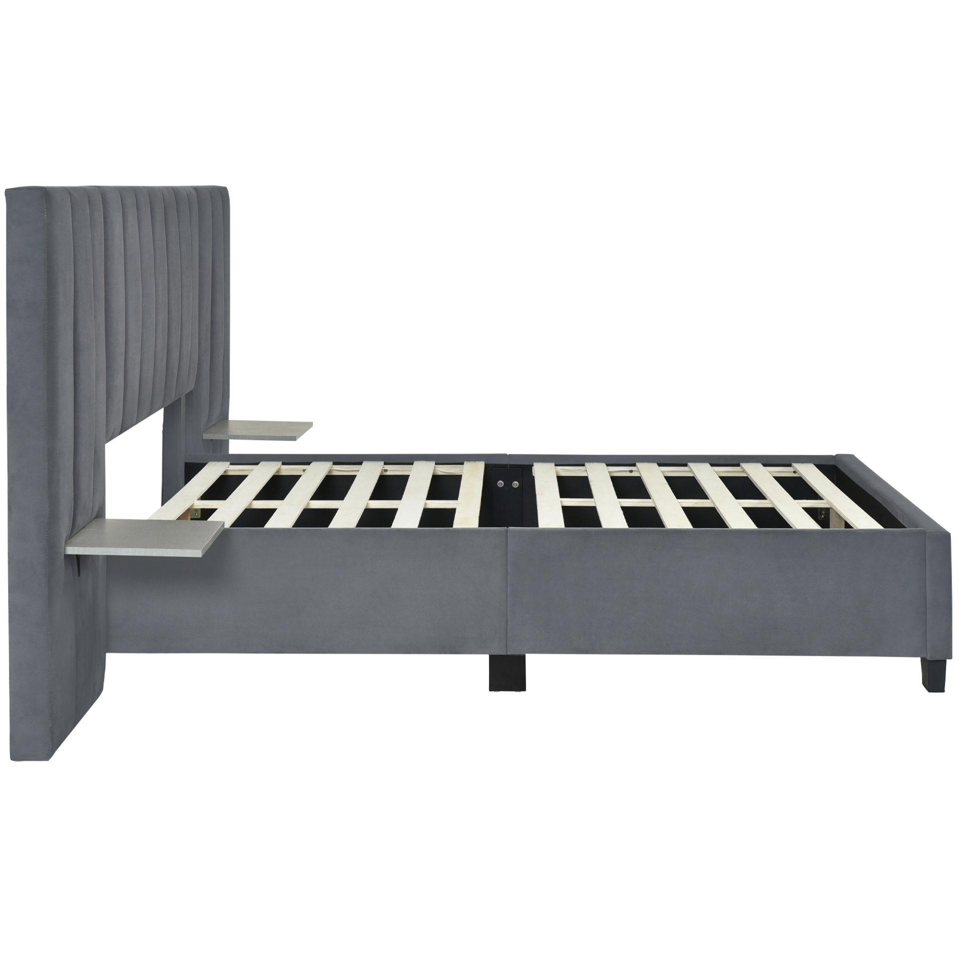 Full Size Upholstered Platform Bed With Big Headboard - Gray - Image 5