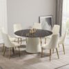 Modern Artificial Stone Round Plywood Base Dining Table, Can Accommodate 8 People, (Not Including Chairs) - Black / Beige - Image 2
