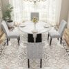 5 Piece Round Dining Table Set, Dining Table And 4 Upholstered Chairs For Dining Room, Kitchen Room, Living Room - White / Gray - Image 5