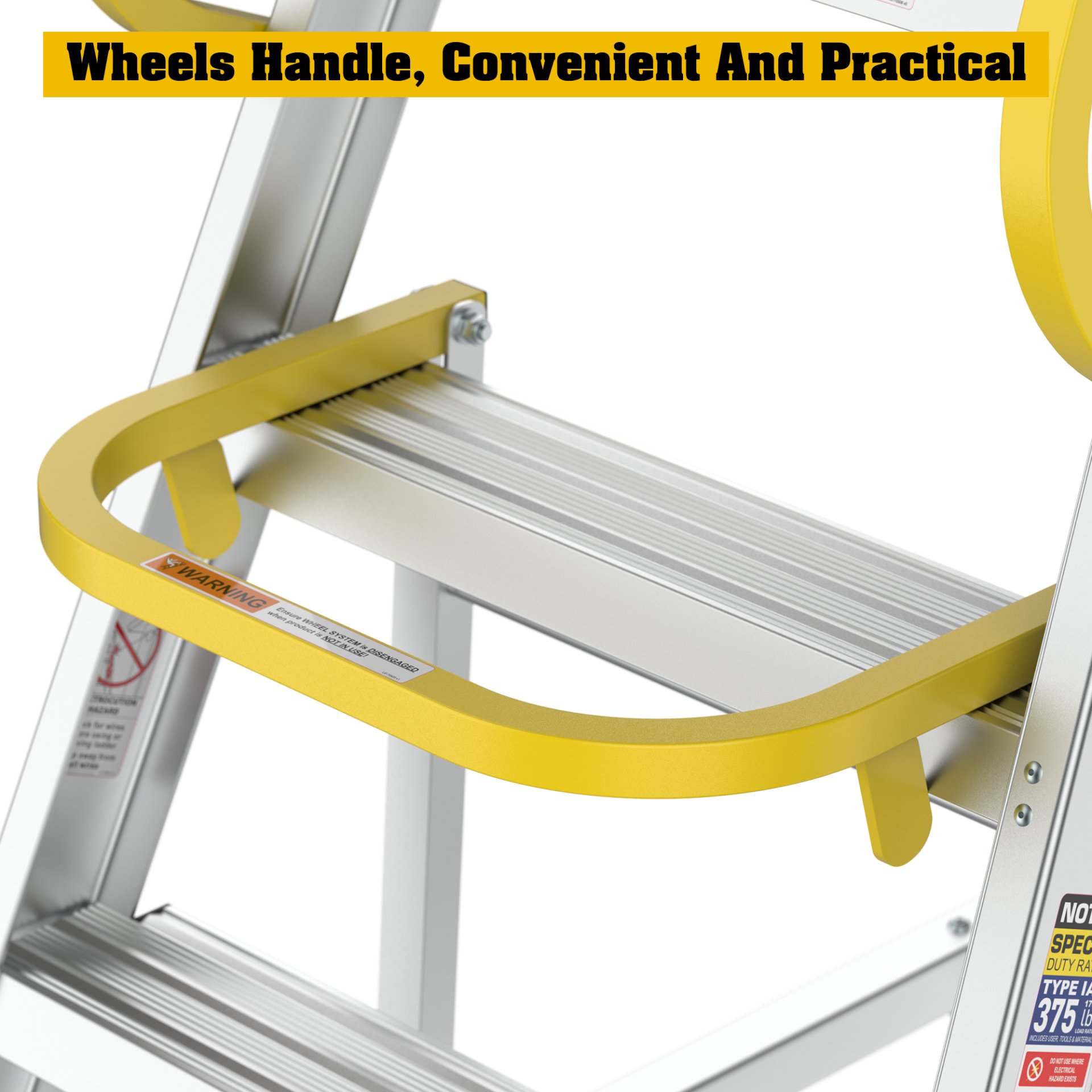 Heavy Duty Aluminum 4 Step Rolling Platform Ladder With 375Lbs Capacity And Safety - Silver - Image 16