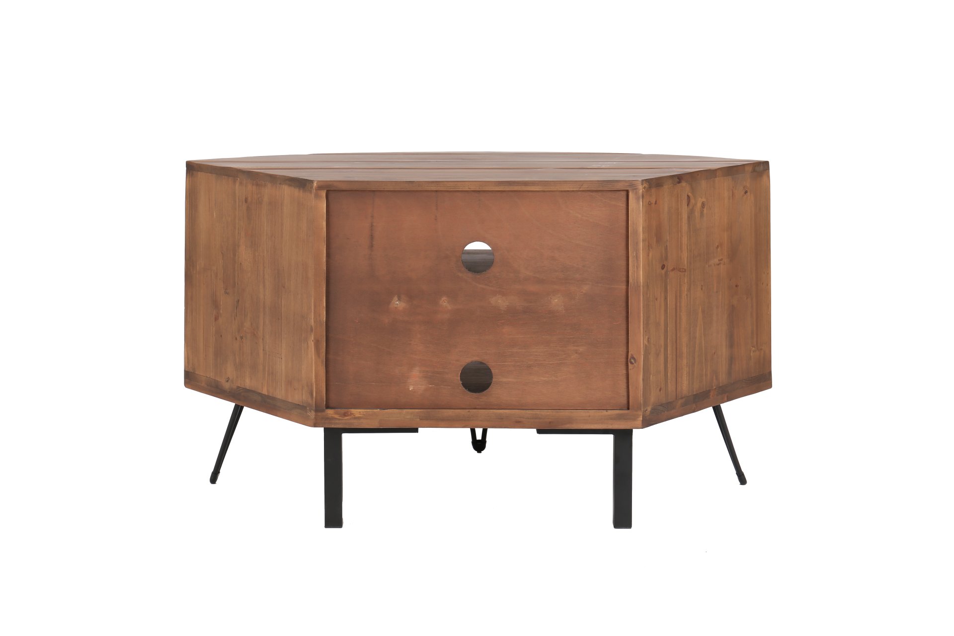 Fan Shape Reclaimed Wood Corner Media Table For Living Room Wise Use Your Space - Natural - Image 6