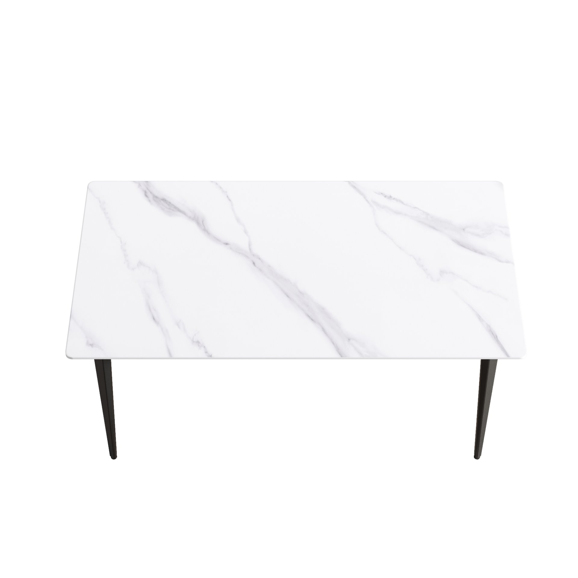 63" Modern Artificial Stone White Straight Edge Black Metal Leg Dining Table, 6 People - White / Black - Image 6