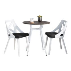 Clara Charlotte - 3 Piece Round Dinette Set With Rounded Top - White / Charcoal