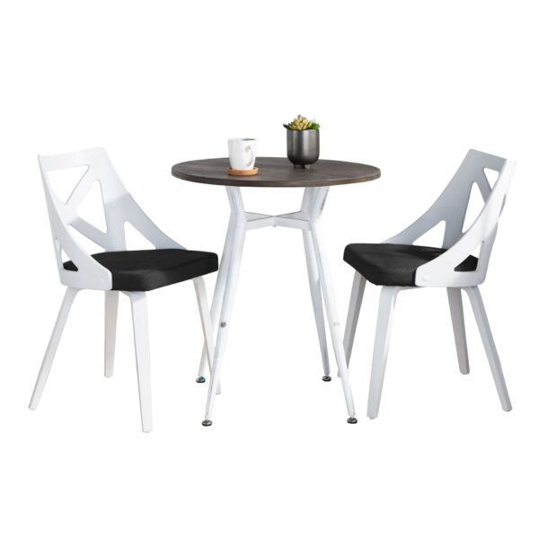 Clara Charlotte - 3 Piece Round Dinette Set With Rounded Top - White / Charcoal